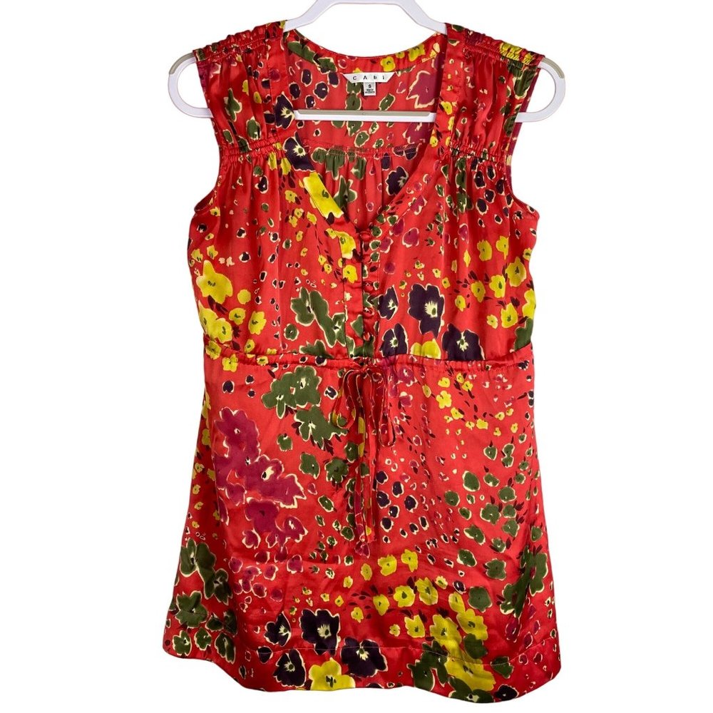 Cabi Top Satin Small Sleeveless 363 Wildflower Art Babydoll Fit Flare Floral